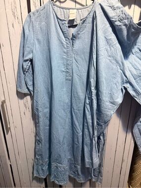 Light Blue Women's Cotton Tunic Pantsuit